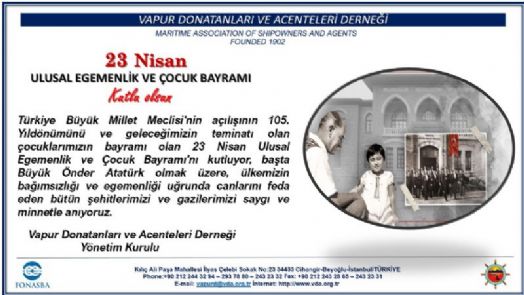 Türkiye Büyük Millet Meclisimizin Açılışının 105. Yıl Dönümü ve 23 Nisan Ulusal Egemenlik ve Çocuk Bayramı Kutlu Olsun